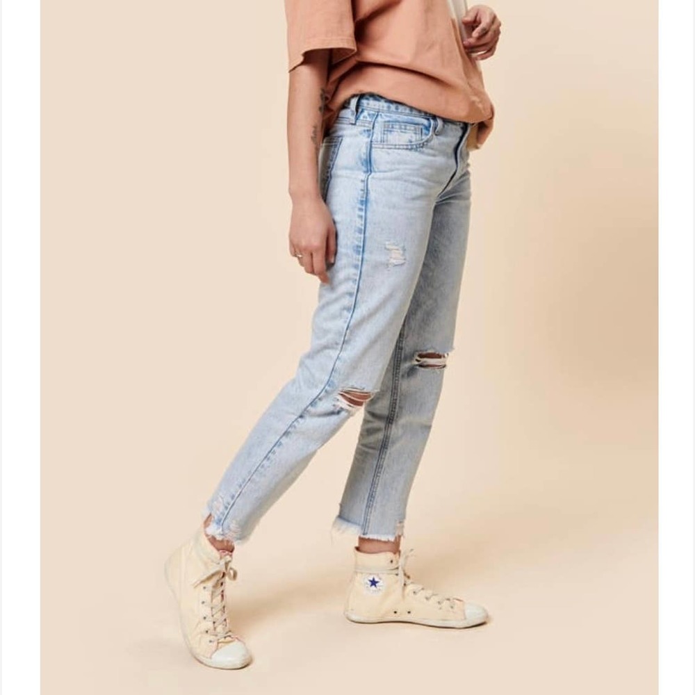 Earthbound Trading Co Rainbow Ripped Light Wash High Rise Jeans
